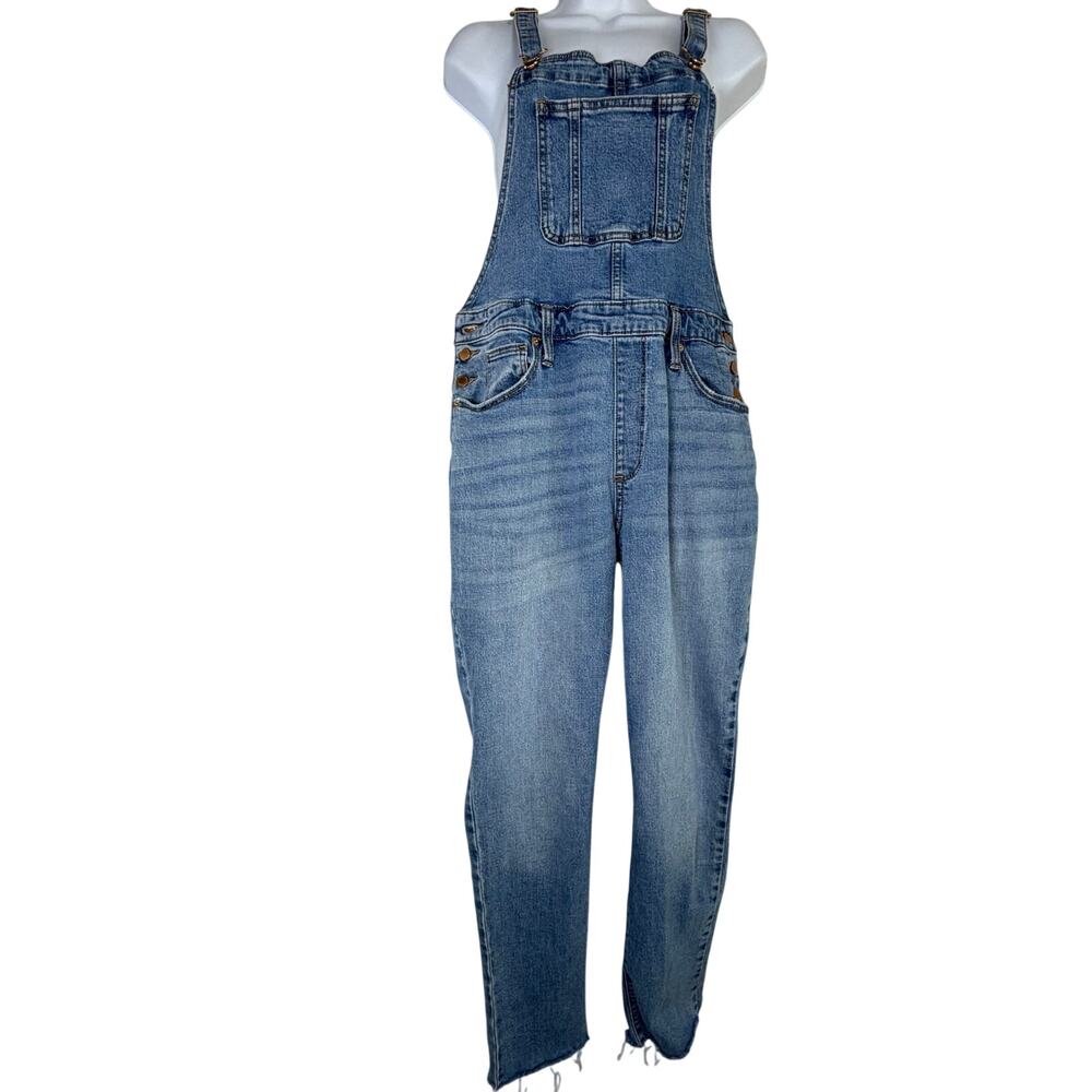 Universal Thread women’s blue denim Jean overalls sz 8 distressed frayed hem